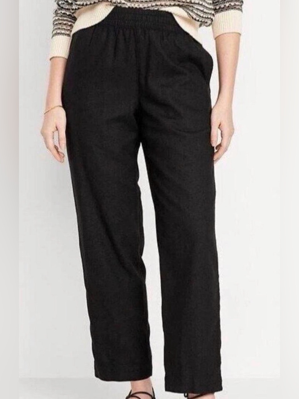 Old Navy Pants Plus Size Linen Blend Black High Rise Taper Leg Women's Size 2X